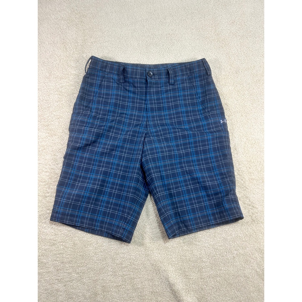 Under Armour Men's Plaid Golf Shorts Size 32 Blue White Gray UA Tech
